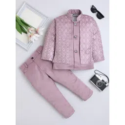 Fourfolds Kids Mauve Jacquard Two Piece Suit Set-picture-28