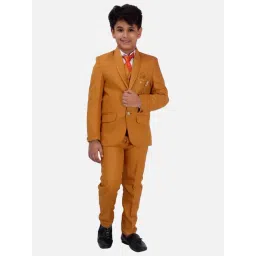 Fourfolds Kids Mustard Regular Fit Coat, Waistcoat, Shirt, Trouser & Tie-picture-33