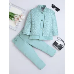 Fourfolds Kids Pastel Blue Jacquard Two Piece Suit Set-picture-10