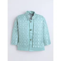 Fourfolds Kids Pastel Blue Jacquard Two Piece Suit Set image 3