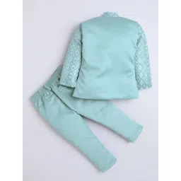 Fourfolds Kids Pastel Blue Jacquard Two Piece Suit Set image 2