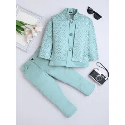 Fourfolds Kids Pastel Blue Jacquard Two Piece Suit Set image 1
