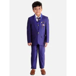 Fourfolds Kids Royal Blue Regular Fit Coat, Waistcoat, Shirt, Trouser & Tie-picture-12