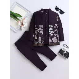 Fourfolds Kids Wine Embroidery Three Piece Suit Set-picture-10