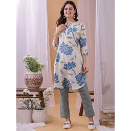 Fourleaf Light Blue Floral Printed Top With Trousers Co-Ords image 1