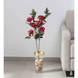 fourwalls Maroon Fabric Rose Flower Stick Artificial Flowers-picture-31