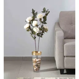 fourwalls White Fabric Rose Stick Artificial Flowers-picture-13