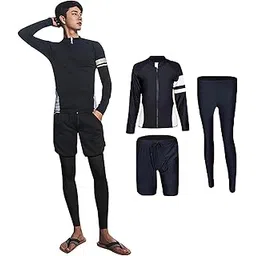 foveitaa Men's Rash Guard, Fitness Swimsuit, Top and Bottom Set, Long Sleeve, Open Front, Leggings, Surf Pants, Fitness, Men's, 3-Piece Set, UV Protection, Hot Springs, Beach, Swimming, Swimming-picture-46