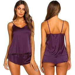 foxboom Women's Satin Soft Top and Shorts Set Nightsuit for Womens-picture-31