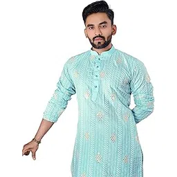 foxdx Men's Sequence Mirror Embroidered Cotton Silk Blend Only Slim Fit Kurta-picture-34