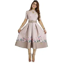 foxdx Women's Satin Silk Fit and Flare Knee Length Western Dress-picture-55