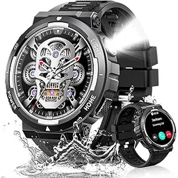 foxhawk Military Smart Watch for Men(Answer/Make Call), Rugged Smartwatch with LED Flashlight/3ATM Waterproof/400mAh Battery/100+ Sports Modes/Heart Rate/Sleep Monitor, Fitness Tracker for iOS Android-picture-14