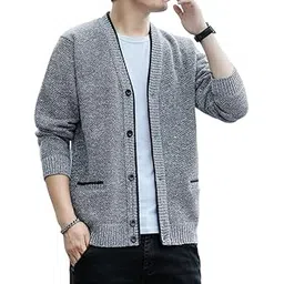 foxseon Men's Autumn Clothing, Japanese Style Cardigan, Men's Solid Color, Long Sleeve, Outerwear, Sweater, V-Neck Cardigan, Jacket, Thick, Casual, Stylish, Large Size, Top, Loose, Winter Clothes-picture-49