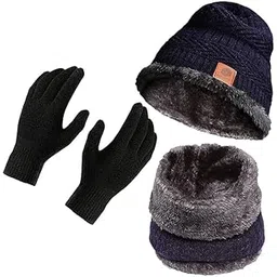 foxston Neck Scarf with Beanie Cap with Neck Warmer for Unisex Thick Fluffy Woolen Cap,Warm Neck and Free Cotton Gloves(Black) (Pack of 01)-picture-29