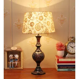 Beige & Gold Shade Table Lamp With Golden Black Brass Base by Foziq-image-17