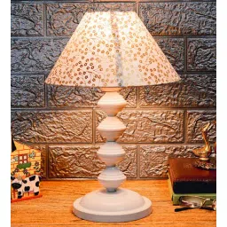 Beige & Gold Shade Table Lamp With Metal Base By Foziq-image-14