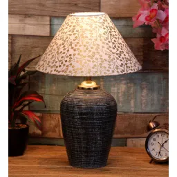 Beige & Gold Shade Table Lamp With Terracotta Base By Foziq-image-15