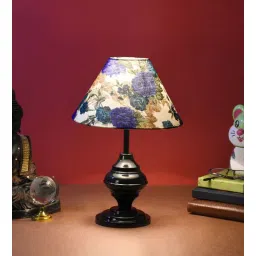 foziq Black Metal & Cotton Blue & White Colour Table Lamp-picture-30