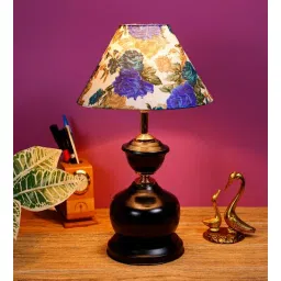 foziq Black Metal & Cotton Blue & White Colour Table Lamp-picture-10