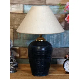 foziq Blue & Off-White Solid Bell Shaped Table Lamp-picture-33