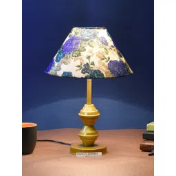 foziq Gold-Coloured & Blue Printed Table Lamp-picture-27