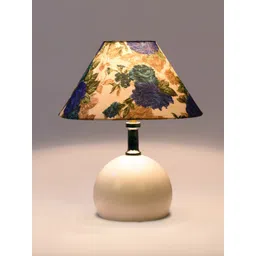 foziq White & Blue Printed Floral Frustum Shaped Table Lamp-picture-17