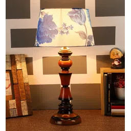 foziq White & Blue Shade with Wood Base Table Lamp-picture-12