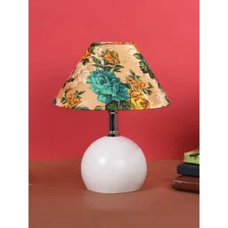 foziq White Frustum Shape Printed Floral Metal Table Lamp-picture-38