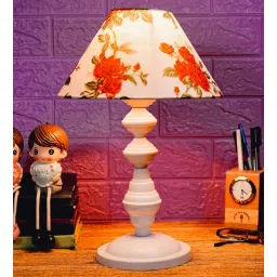 Orange & White Shade Table Lamp With Metal Base By Foziq-image-23