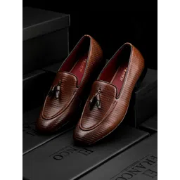 Franco Leone Men Textured Round Toe Slip-On Loafers Formal Shoes-picture-42