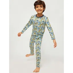 frangipani Boys Blue & Yellow Printed Pure Cotton Night suit-picture-46