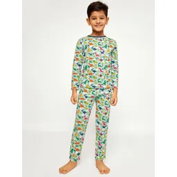 frangipani Boys Green & Pink Printed Pure Cotton Nightsuit-picture-26
