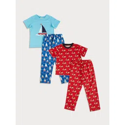 frangipani Boys Pack Of 2 Red & Blue Printed Night Suit-picture-20