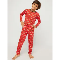 frangipani Boys Red & Black Printed Cotton Night suit-picture-14