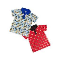 frangipani Boys Red & Blue Cotton  Printed Polo Collar T-shirt Pack of 2-picture-10