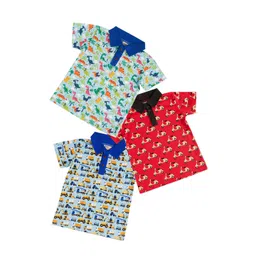 frangipani Boys Red & Blue Cotton Printed Polo Collar T-shirt Pack of 3-picture-11