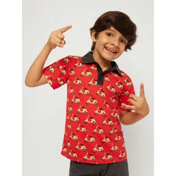 frangipani Boys Red Printed Polo Collar T-shirt image 1