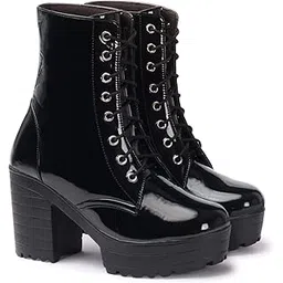 Smart Casual Patent Leather Lace Up Boots for Women's & Girl's-image-38