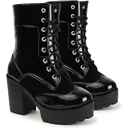 Stylish Bold and Breezy Black Patent Ankle Length Heeled Boots for Women & Girls-image-47