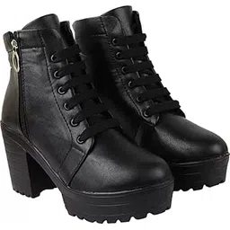 Stylish Trendy Amazing Design Women's & Girls Ankle Length Block Heel Black Stylish and Fashionable Boots Side Zip | Stylish Latest & Trendy Boots for Casual Wear, Office Wear-image-31