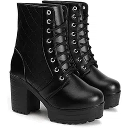 Women's Round Toe Boots Lace Up Chunky Block Heel Boots for Women & Girls-image-2