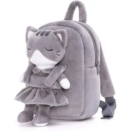 Premium Quality Soft Fabric Kids Velvet School Bag (FullBodyGreyCat) Plush Bag-image-18