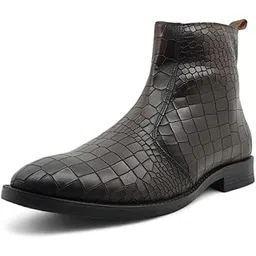 freacksters Men's Black Croco Pattern Leather Chelsea Boots with Side Zip-picture-27