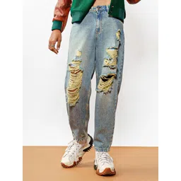 FREAKINS Men Blue Slouchy Fit High-Rise Highly Distressed Heavy Fade Pure Cotton Jeans-picture-21