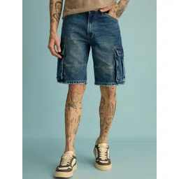 FREAKINS Men Washed Cotton Denim Shorts-picture-23