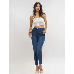 FREAKINS Women Blue High-Rise Lightly Faded Skinny Fit Cotton Jeans-picture-40