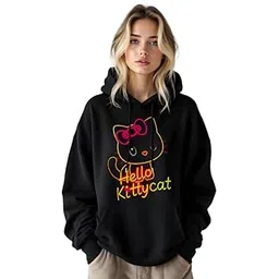 freakstar Hello Kittycat Neon Graphic Black Hoodie for Women-picture-40