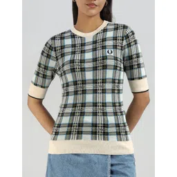 fred perry Women Ecru Tartan Knitted T-Shirt-picture-13