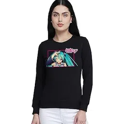 free authority Hatsune Miku Printed Regular Fit Black Poly Cotton Women's Sweatshirt-picture-10