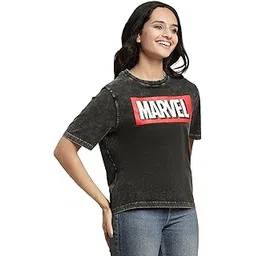 free authority Marvel Comics Printed Relaxed Fit Black Cotton Women's T-Shirt-picture-11